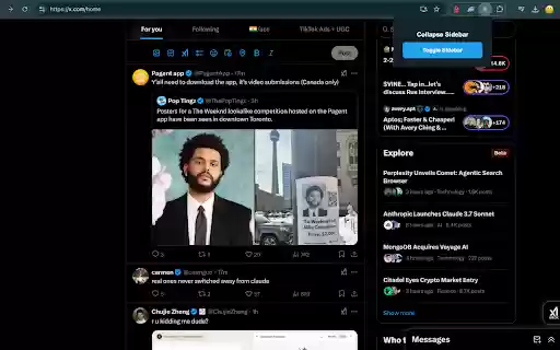 Collapse Twitter Sidebar  from Chrome web store to be run with OffiDocs Chromium online