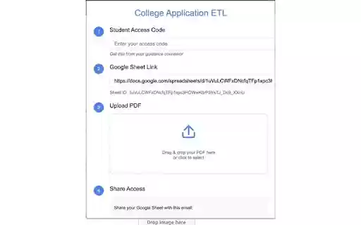 College Application ETL  from Chrome web store to be run with OffiDocs Chromium online