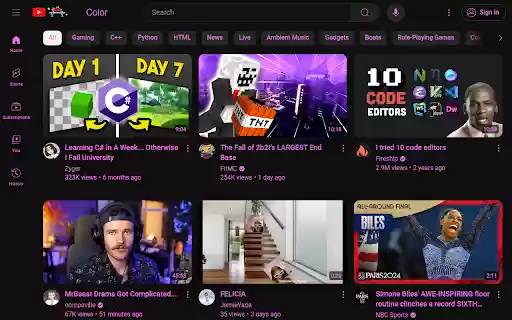 Colorful YouTube  from Chrome web store to be run with OffiDocs Chromium online