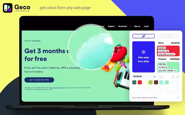 Chrome 网上商店的颜色选择器工具 Geco 将与 OffiDocs Chromium 在线一起运行