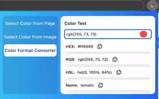 Color Picker Web Development  from Chrome web store to be run with OffiDocs Chromium online