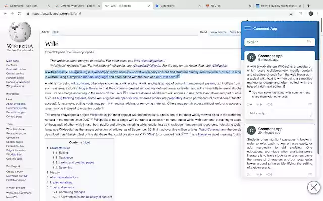 Commentapp  from Chrome web store to be run with OffiDocs Chromium online