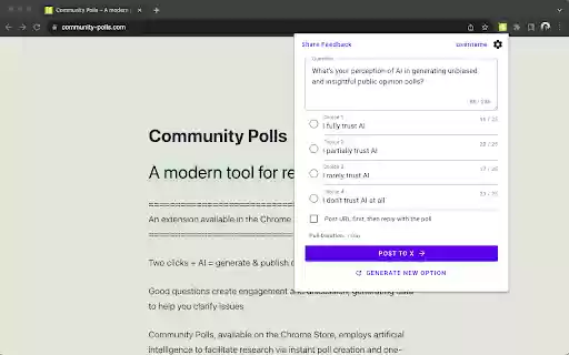 Community Polls  from Chrome web store to be run with OffiDocs Chromium online
