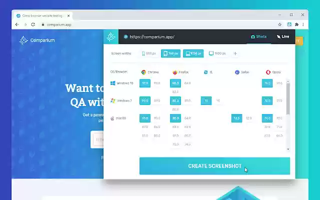 Comparium ultimate cross browser testing tool  from Chrome web store to be run with OffiDocs Chromium online