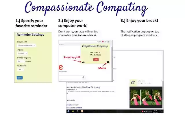 Compassionate Computing Reminders from Chrome web store to be run with OffiDocs Chromium online Compassionate Computing Reminders from Chrome web store to be run with OffiDocs Chromium online