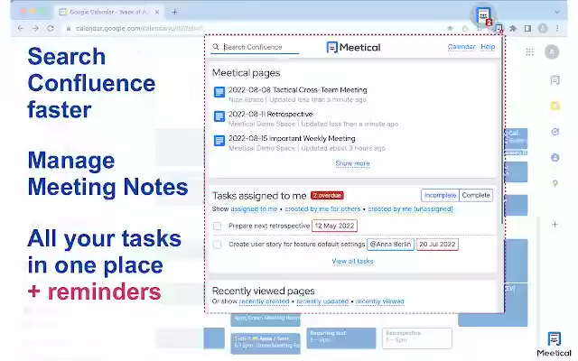 Confluence Chrome Extension Meetical  from Chrome web store to be run with OffiDocs Chromium online