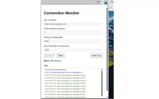 Connection Monitor  from Chrome web store to be run with OffiDocs Chromium online