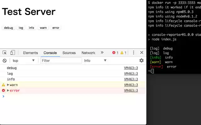 console reporter  from Chrome web store to be run with OffiDocs Chromium online