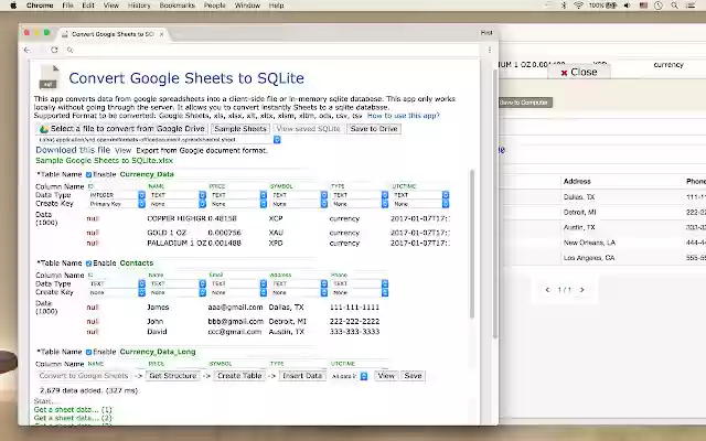 Convert Google Sheets to SQLite from Chrome web store to be run with OffiDocs Chromium online Convert Google Sheets to SQLite from Chrome web store to be run with OffiDocs Chromium online