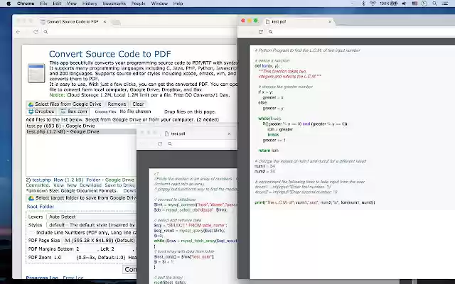 Convert Source Code to PDFin Chrome with by
