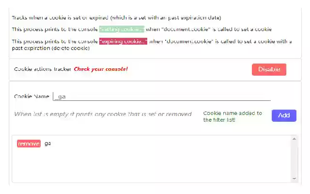 Cookie Actions Tracker  from Chrome web store to be run with OffiDocs Chromium online