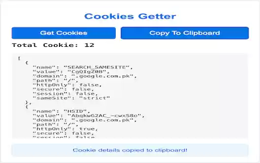 Cookies Getter  from Chrome web store to be run with OffiDocs Chromium online