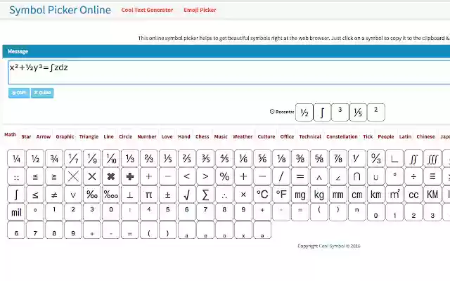 Cool Symbol Picker (By Emoji Keyboard™)  from Chrome web store to be run with OffiDocs Chromium online
