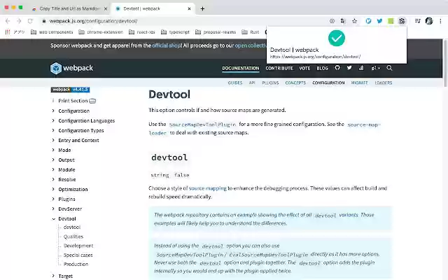 Copy Title and Url as Markdown Style  from Chrome web store to be run with OffiDocs Chromium online