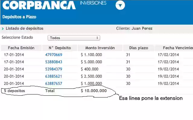 CorpBanca Depositos a Plazo  from Chrome web store to be run with OffiDocs Chromium online