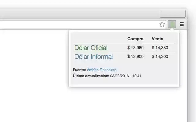 Cotización del Dólar en Argentina  from Chrome web store to be run with OffiDocs Chromium online
