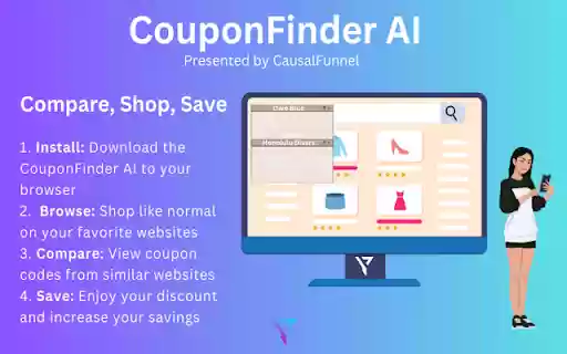 CouponFinder AI: Powered by Causalfunnel Inc  from Chrome web store to be run with OffiDocs Chromium online