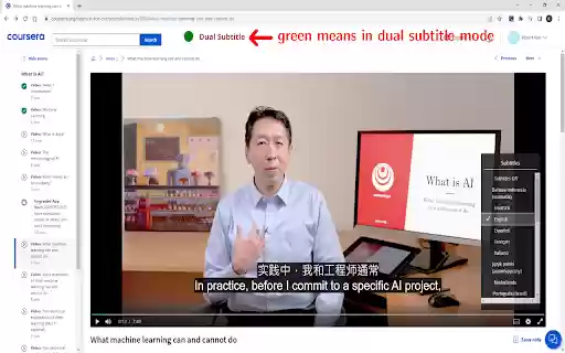 Coursera Dual Subtitle  from Chrome web store to be run with OffiDocs Chromium online