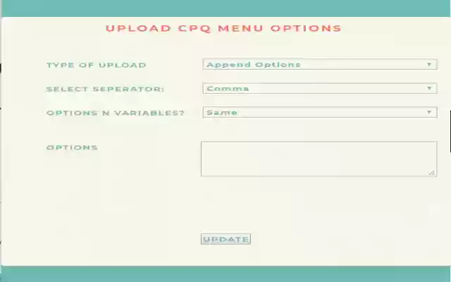CPQ Menu Loader  from Chrome web store to be run with OffiDocs Chromium online