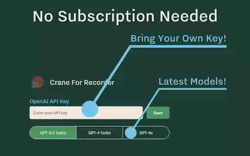 Crane For Recorder  from Chrome web store to be run with OffiDocs Chromium online