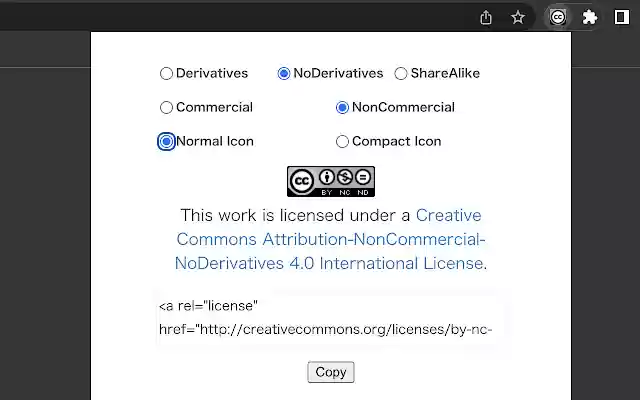 Creative Commons License Generator  from Chrome web store to be run with OffiDocs Chromium online