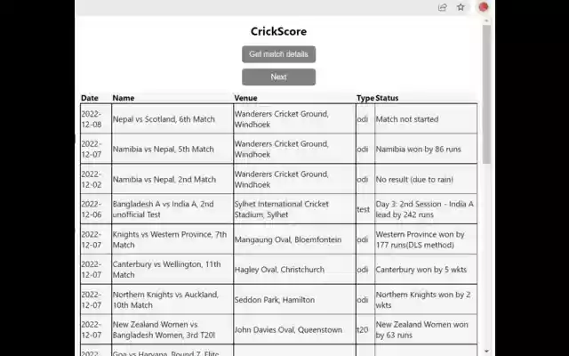 CrickScore  from Chrome web store to be run with OffiDocs Chromium online