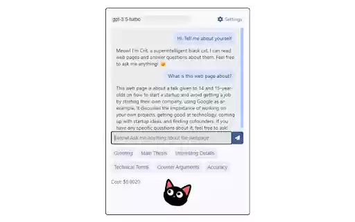 Crit Cat: Cat infected GPT assistant  from Chrome web store to be run with OffiDocs Chromium online