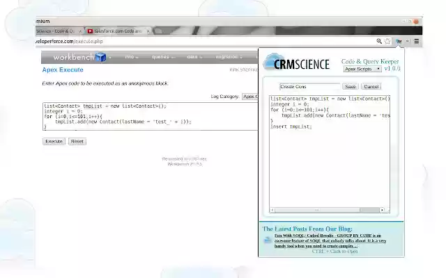 CRM Science Code  Query Keeper  from Chrome web store to be run with OffiDocs Chromium online