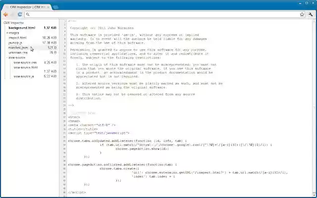 CRX Inspector  from Chrome web store to be run with OffiDocs Chromium online