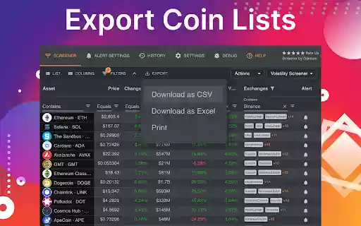 Crypto Alerts  Screener Price, Volume  Volatility Monitor  from Chrome web store to be run with OffiDocs Chromium online