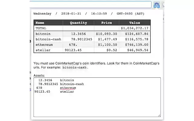 Cryptocurrency portfolio value from Chrome web store to be run with OffiDocs Chromium online Cryptocurrency portfolio value from Chrome web store to be run with OffiDocs Chromium online