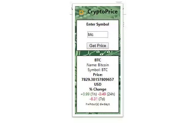 Crypto Price  from Chrome web store to be run with OffiDocs Chromium online