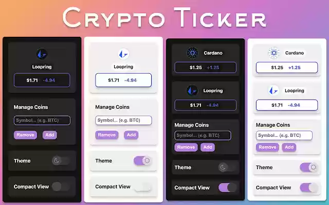 Crypto Ticker  from Chrome web store to be run with OffiDocs Chromium online