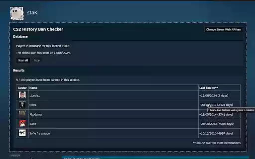 CS2 history ban checker  from Chrome web store to be run with OffiDocs Chromium online