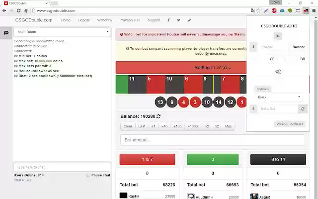 CSGODouble Auto Bot  from Chrome web store to be run with OffiDocs Chromium online