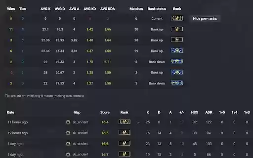CSGO Stats Rank Tracker  from Chrome web store to be run with OffiDocs Chromium online