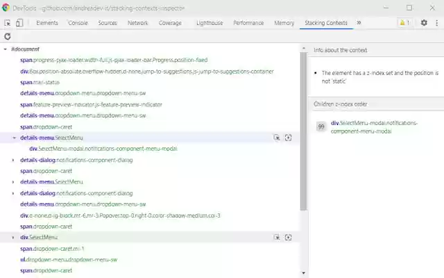 CSS Stacking Context inspector  from Chrome web store to be run with OffiDocs Chromium online