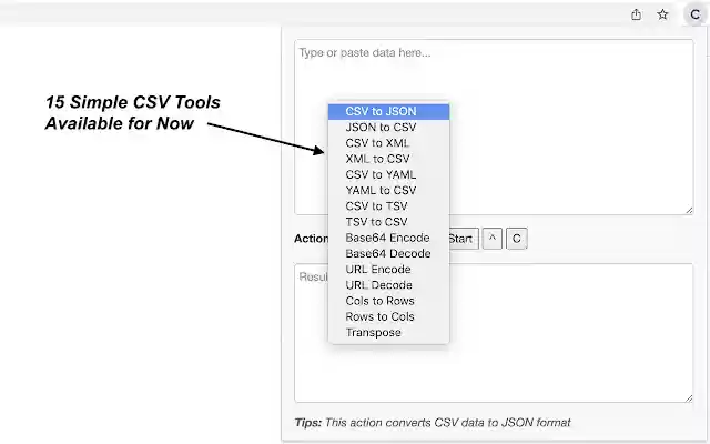 CSV Converter Anytime  from Chrome web store to be run with OffiDocs Chromium online