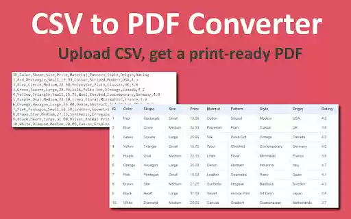 CSV to PDF from Chrome web store to be run with OffiDocs Chromium online CSV to PDF from Chrome web store to be run with OffiDocs Chromium online