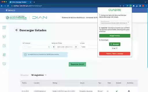Cuadre.io DIAN XML Downloader  from Chrome web store to be run with OffiDocs Chromium online