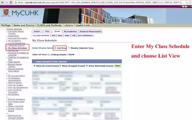 CUHK(SZ)  CUHK Class Schedule Exporter  from Chrome web store to be run with OffiDocs Chromium online