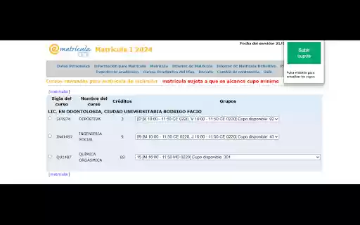 Cupos eMatrícula  from Chrome web store to be run with OffiDocs Chromium online
