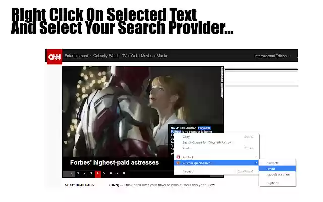 Custom Quick Search  from Chrome web store to be run with OffiDocs Chromium online