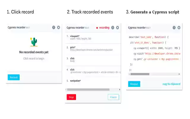 Cypress Scenario Recorder  from Chrome web store to be run with OffiDocs Chromium online
