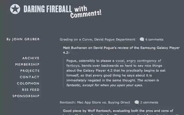 Daring Fireball with Comments from Chrome web store to be run with OffiDocs Chromium online Daring Fireball with Comments from Chrome web store to be run with OffiDocs Chromium online