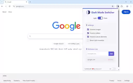 Dark Mode Switcher  from Chrome web store to be run with OffiDocs Chromium online