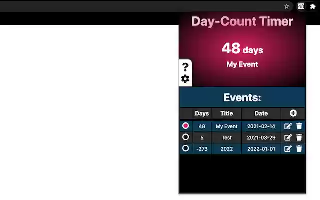Day Count Timer Extension  from Chrome web store to be run with OffiDocs Chromium online
