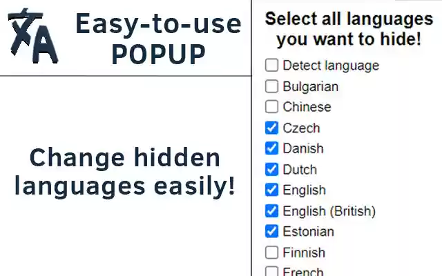 DeepL Hide Selected Languages  from Chrome web store to be run with OffiDocs Chromium online