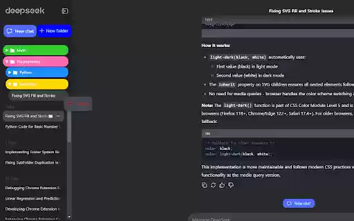 DeepSeek folders for chats DeepSeekSuper  from Chrome web store to be run with OffiDocs Chromium online