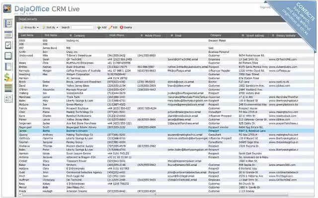 DejaOffice CRM Live  from Chrome web store to be run with OffiDocs Chromium online